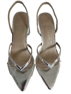Kurt Geiger London Size 38.5 Cinderella Silver Slingback Kitten Heels Size 8 US